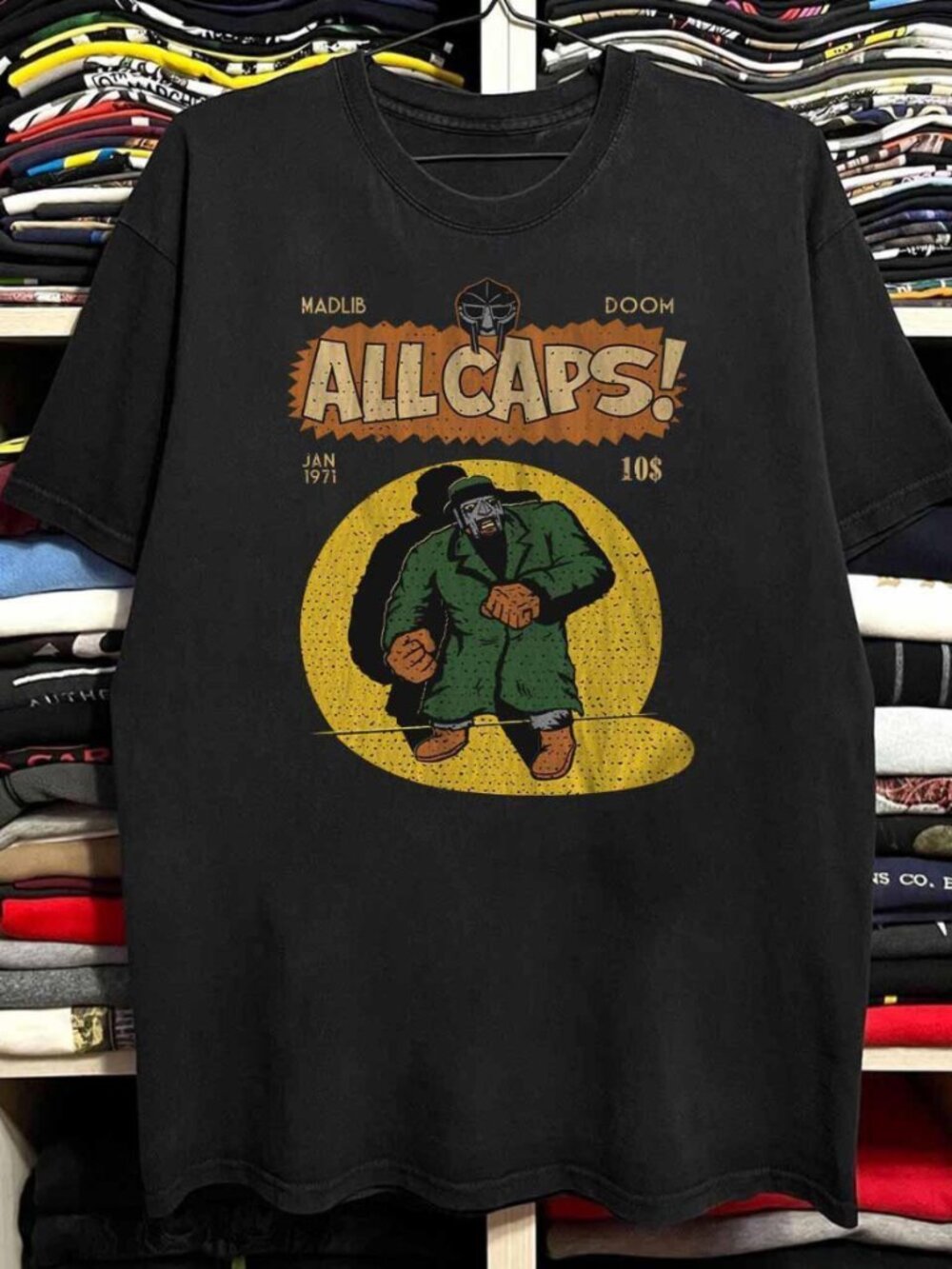 MF DOOM Madlib ALL CAPS Madvillain Hip Hop T-Shirt Black